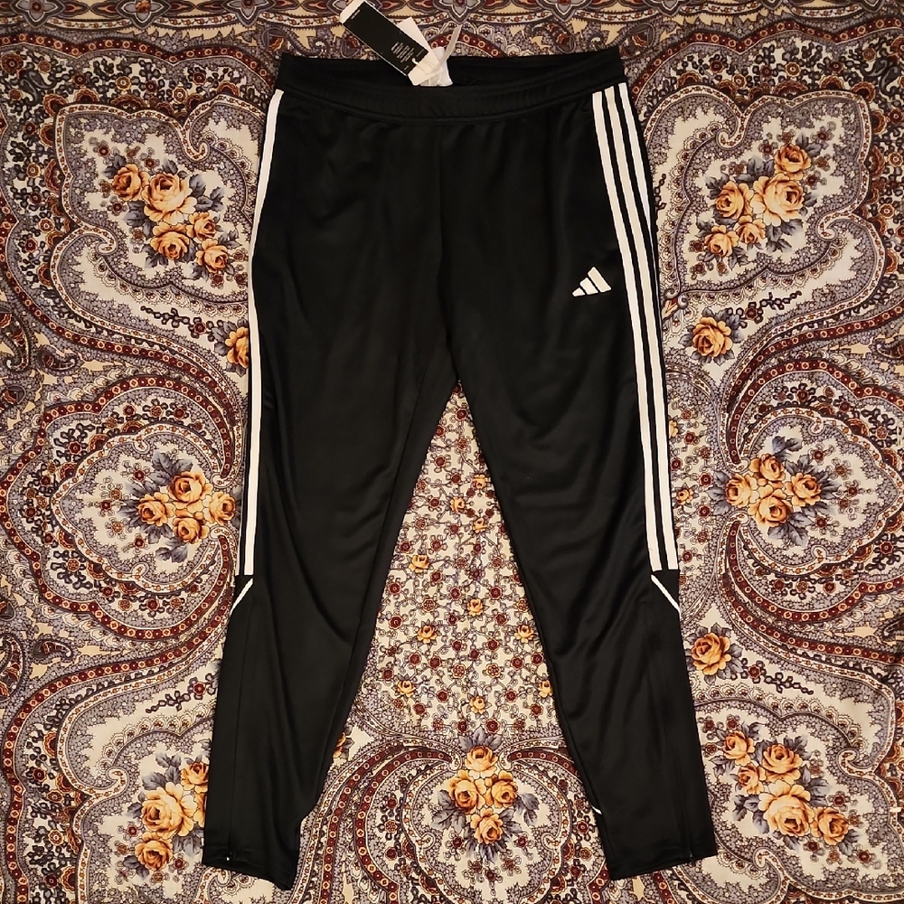 Adidas Women's Black Joggers with White Stripes — Size Large